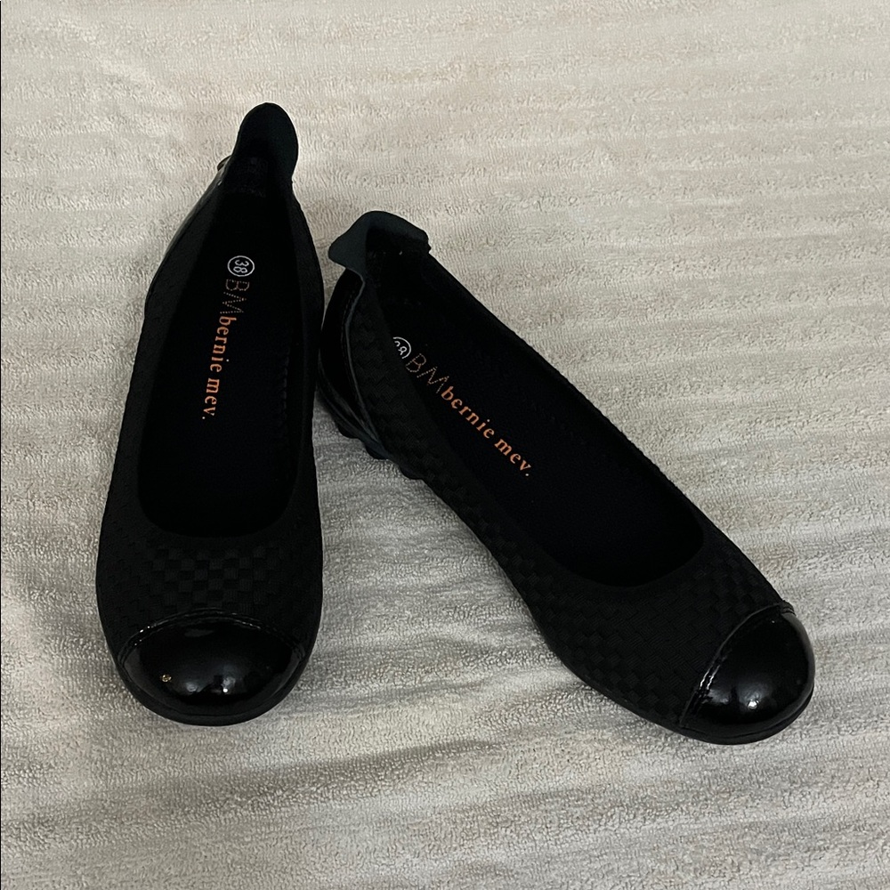 bernie mev. Black Quilted Cap-Toe Ballet Flats with Glossy Toe